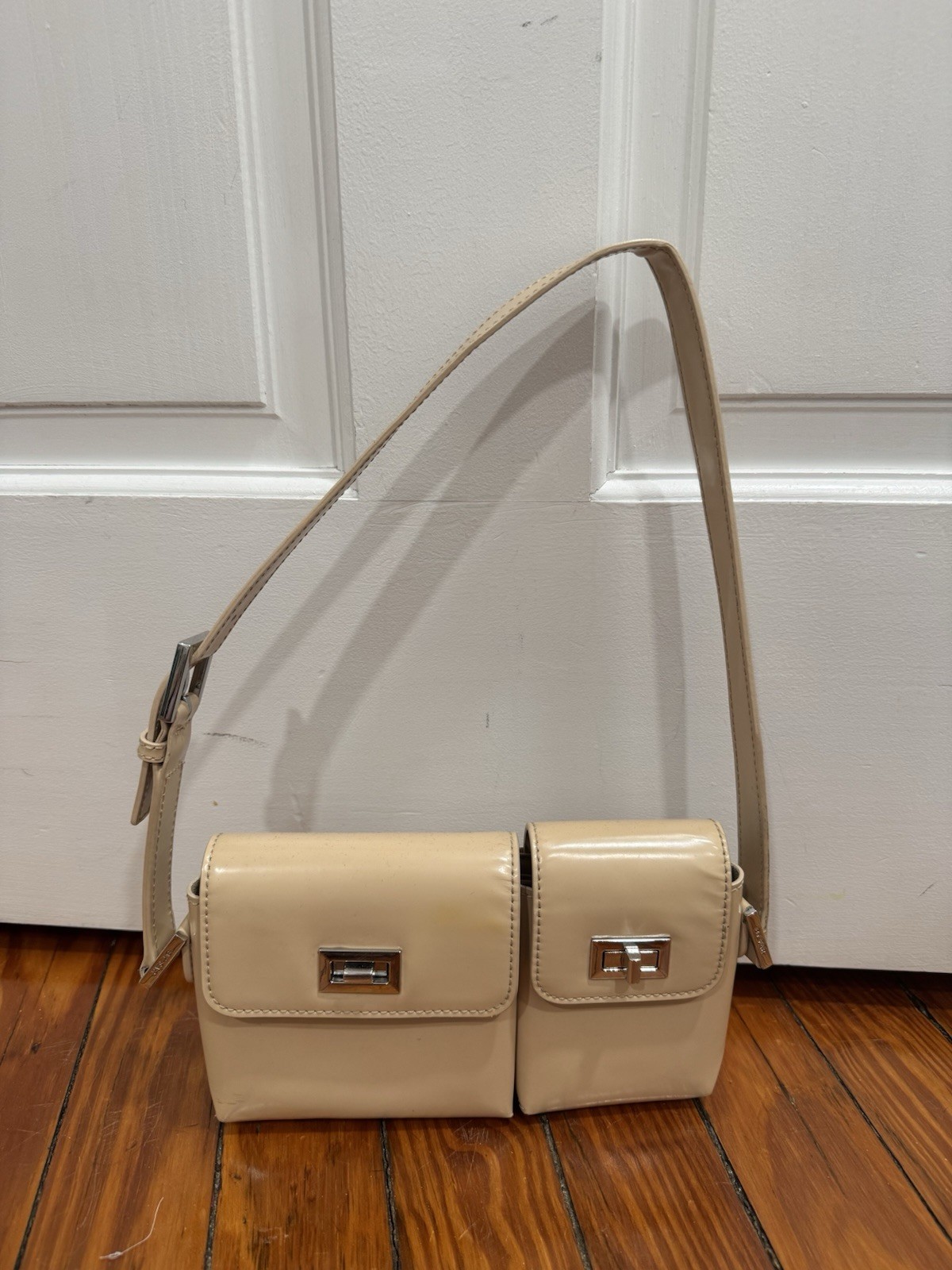 By Far Billy Patent Leather Shoulder Bag Beige