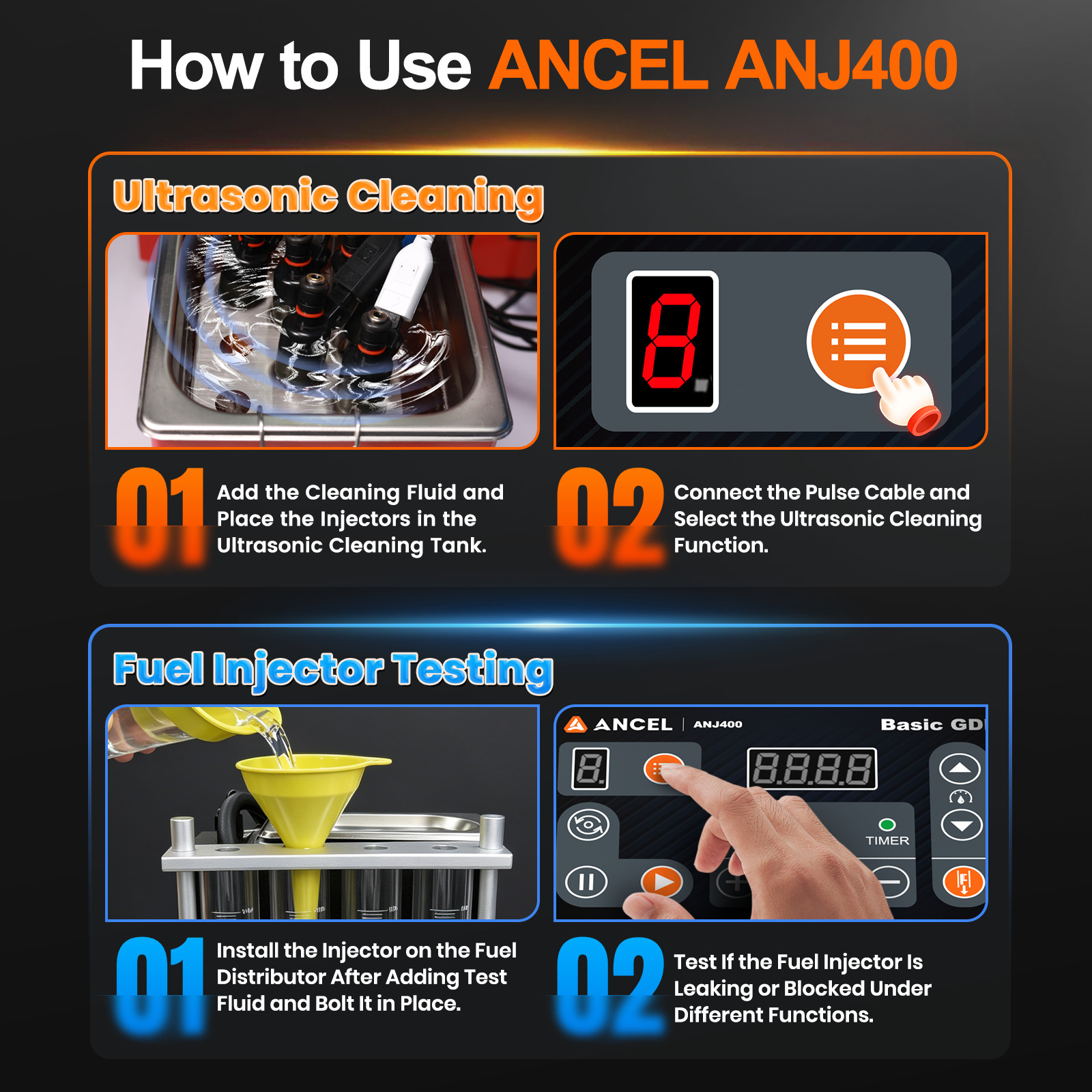 ANCEL ANJ400 Fuel Injector Cleaner Tester Low-resistance Injector Test Function