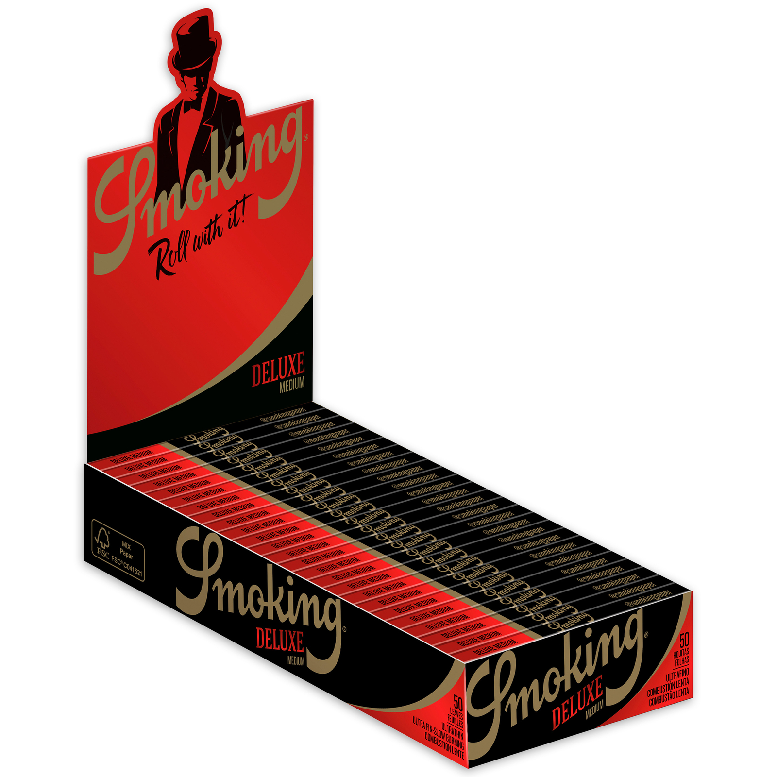 Smoking Deluxe Rolling Papers Medium 1 1/4 (78mm Size) (Box of 25 Booklets)