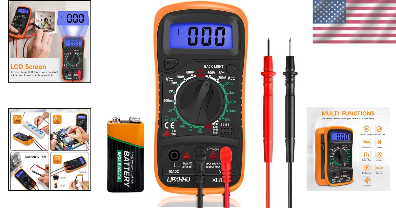 Digital Multimeter 2000 Counts Volt Amp Ohm Diode Continuity Tester LCD