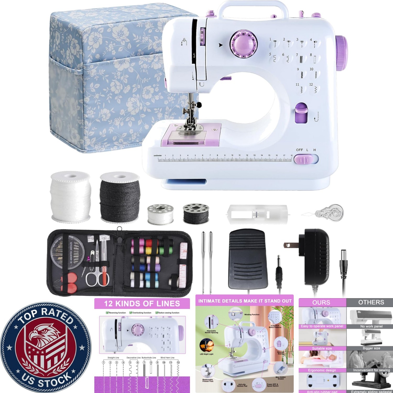 Lightweight 2-Speed Sewing Machine for Beginners & Kids - 12 Stitch Patterns