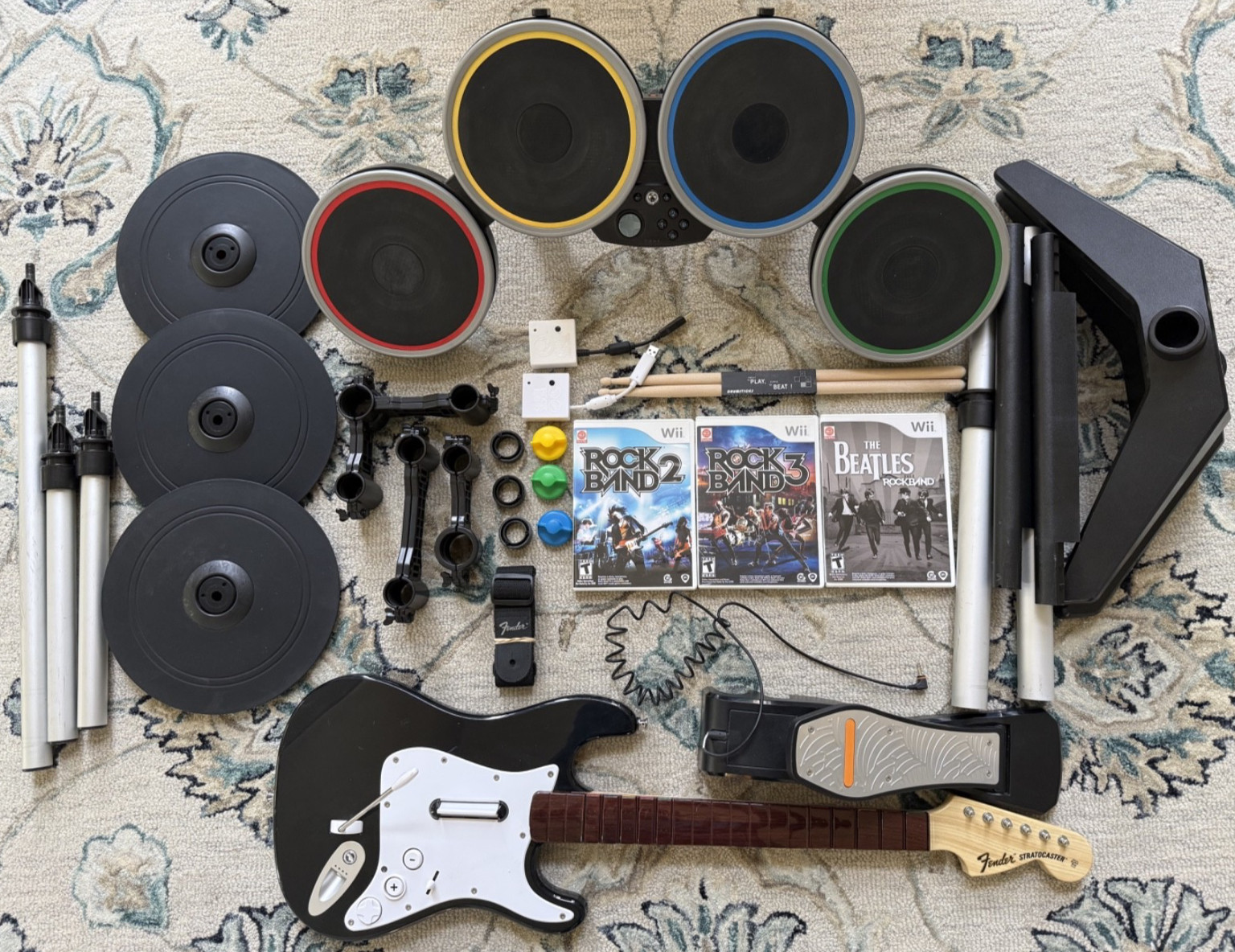 Nintendo Wii Rock Band 3 Pro Drums Pro Cymbals Kit 96911 Dongles Fender Tested