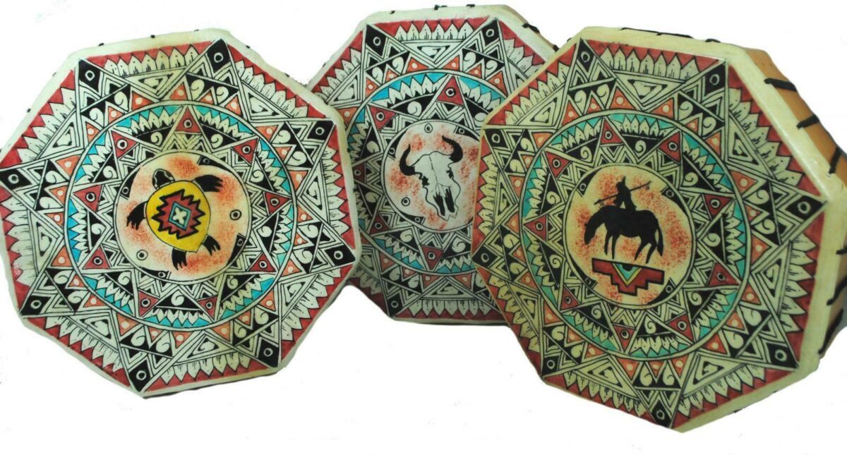 Fair Trade 8 Sided Handmade Native American Style Hand Tambourine Drum stick