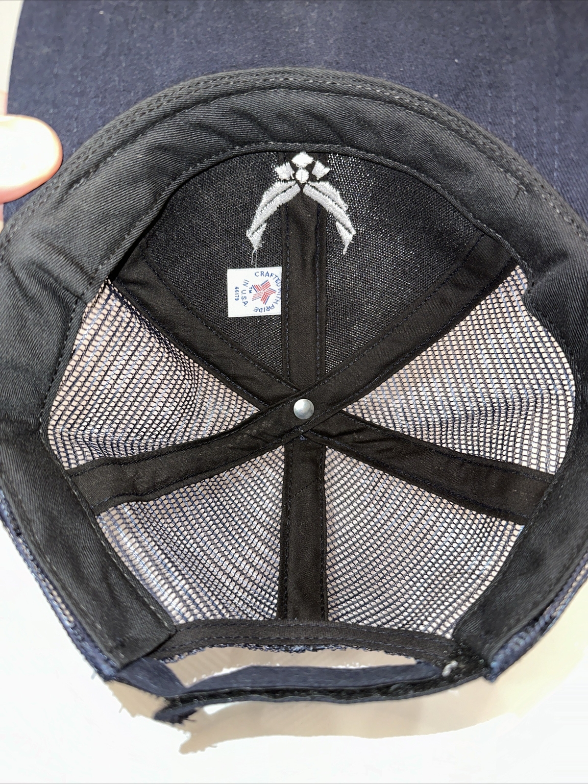 U.S. Air Force White on Navy Blue Fabric Mesh Hat Cap Hook Loop