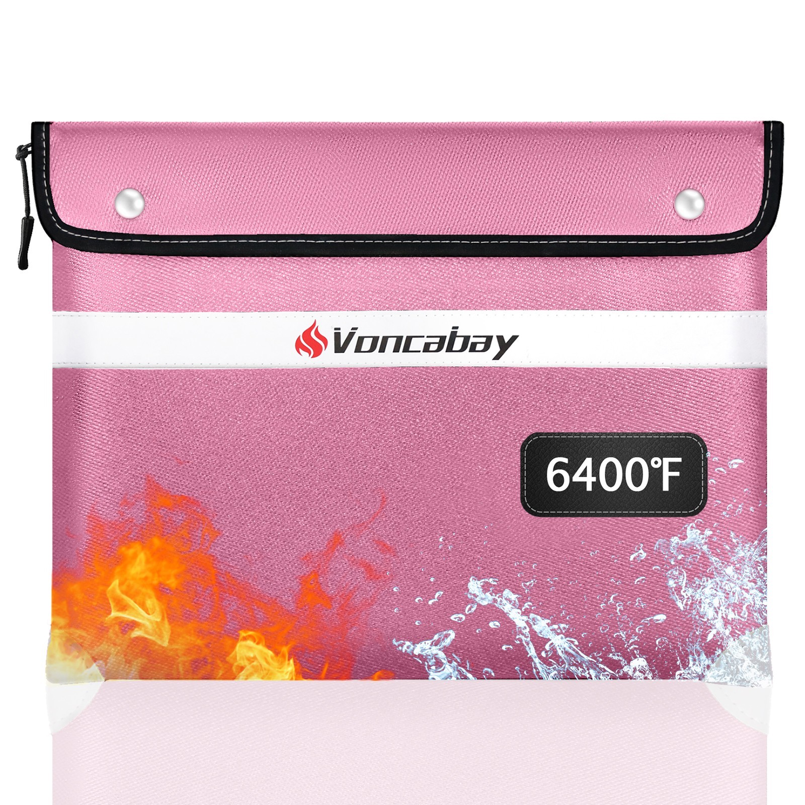 6400℉ Fireproof Document Bag Pink Waterproof Reflective Strip 14.2"x11" Safe