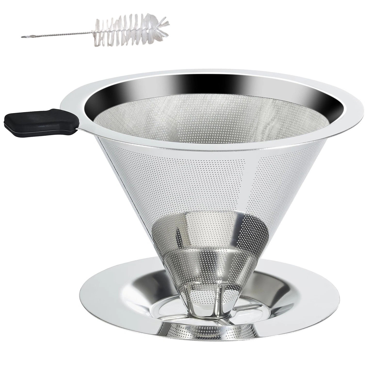 Double Mesh Stainless Steel Pour Over Coffee Dripper 304 Filter No Grounds