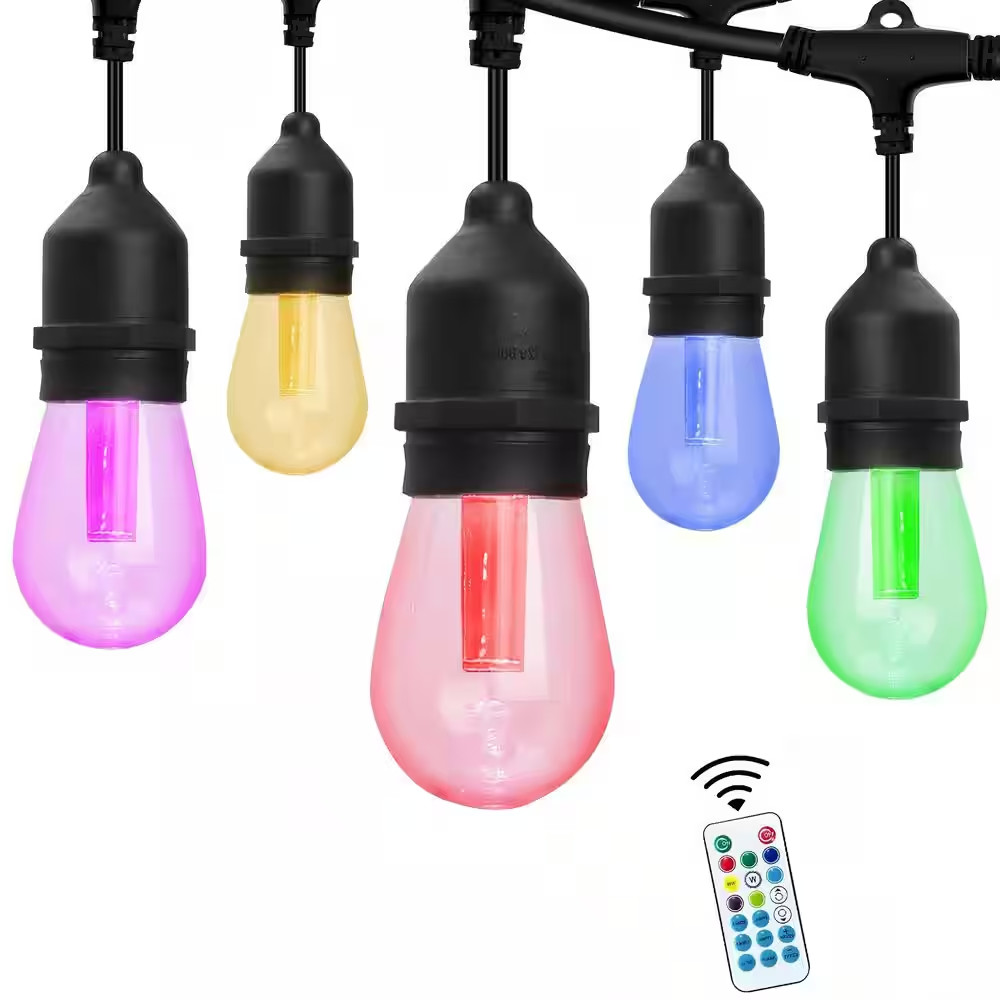 48 Ft Color Changing LED Edison String Lights - 24 Bulbs Indoor/Outdoor
