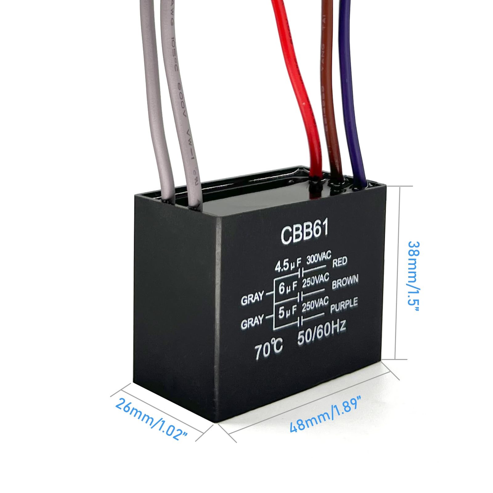 Ceiling Fan Pull Chain Switch 3 Speed 4 Wire, Ceiling Fan Capacitor CBB61 4.5...