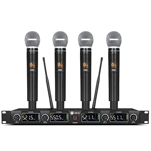 UW140 Wireless Microphone System, 4-Channel UHF Cordless Mic Set with Four