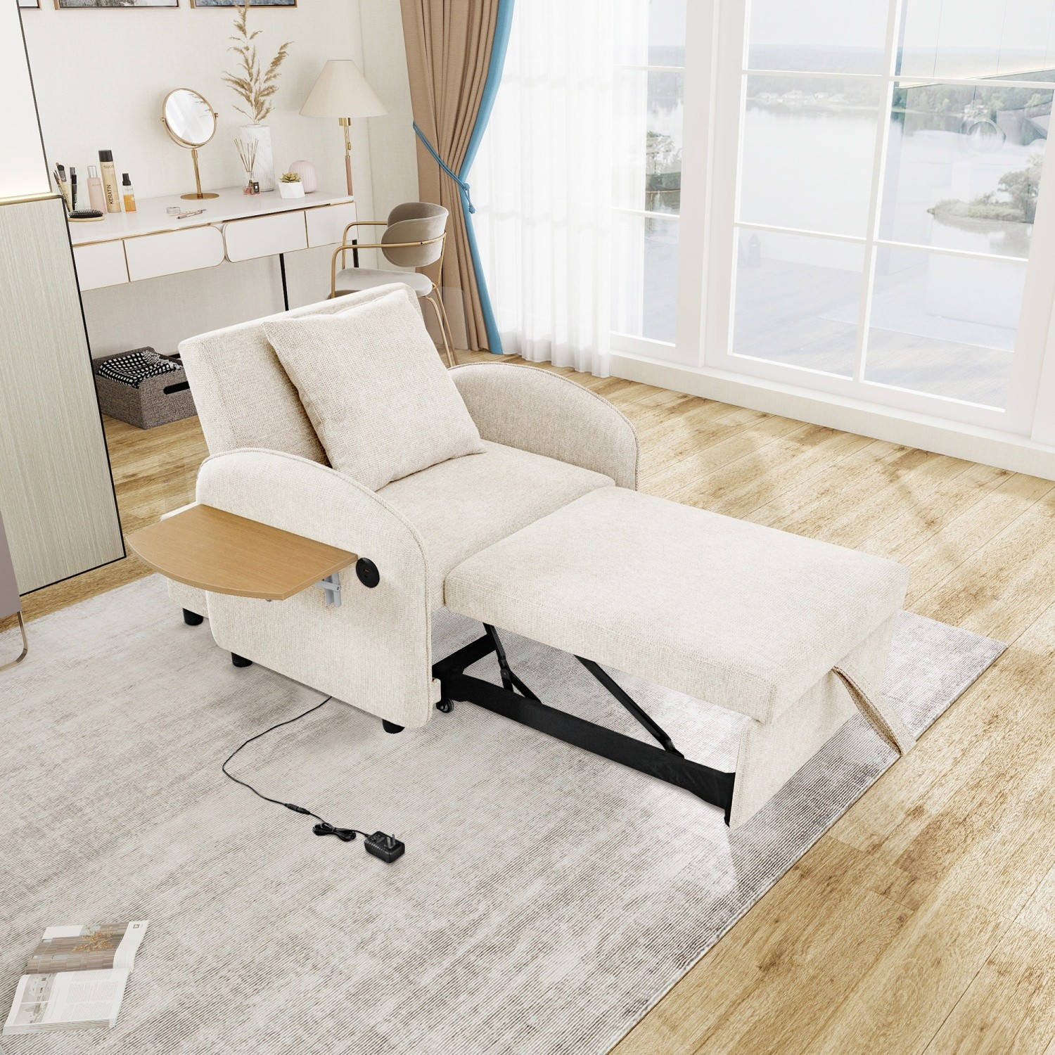 Convertible Sofa Bed Chair 3 in 1 Pull out Sofa Bed w/ Computer Board & USB Port