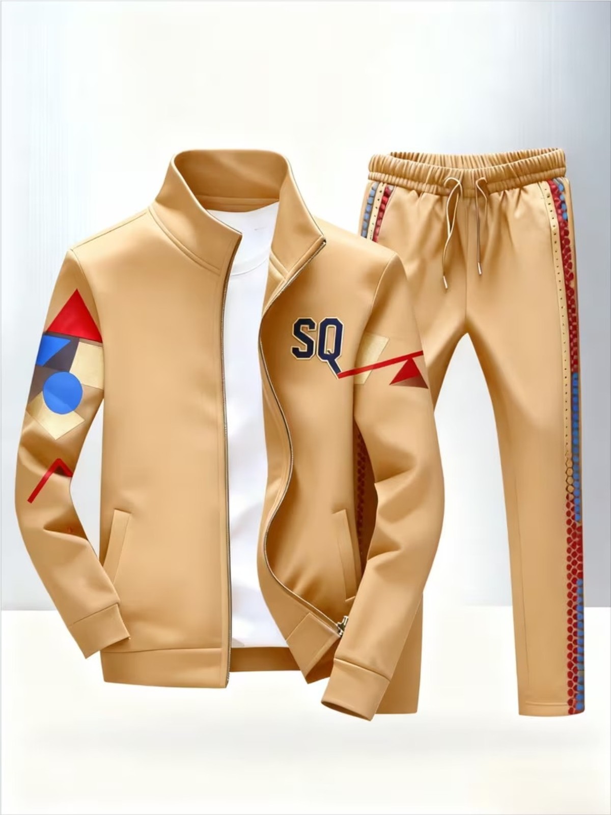 Men'S Fashion Casual Trendy Street Style Tracksuit | Stand Collar, Geometric Sha