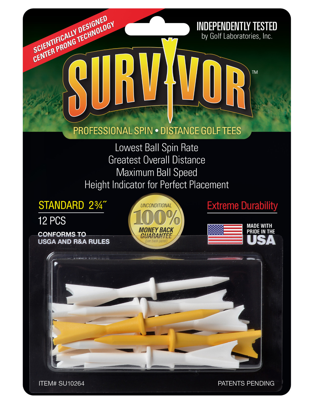 Greenkeepers 2 3/4" Survivor Tour Performance Plastic Golf Tee 12 Pack