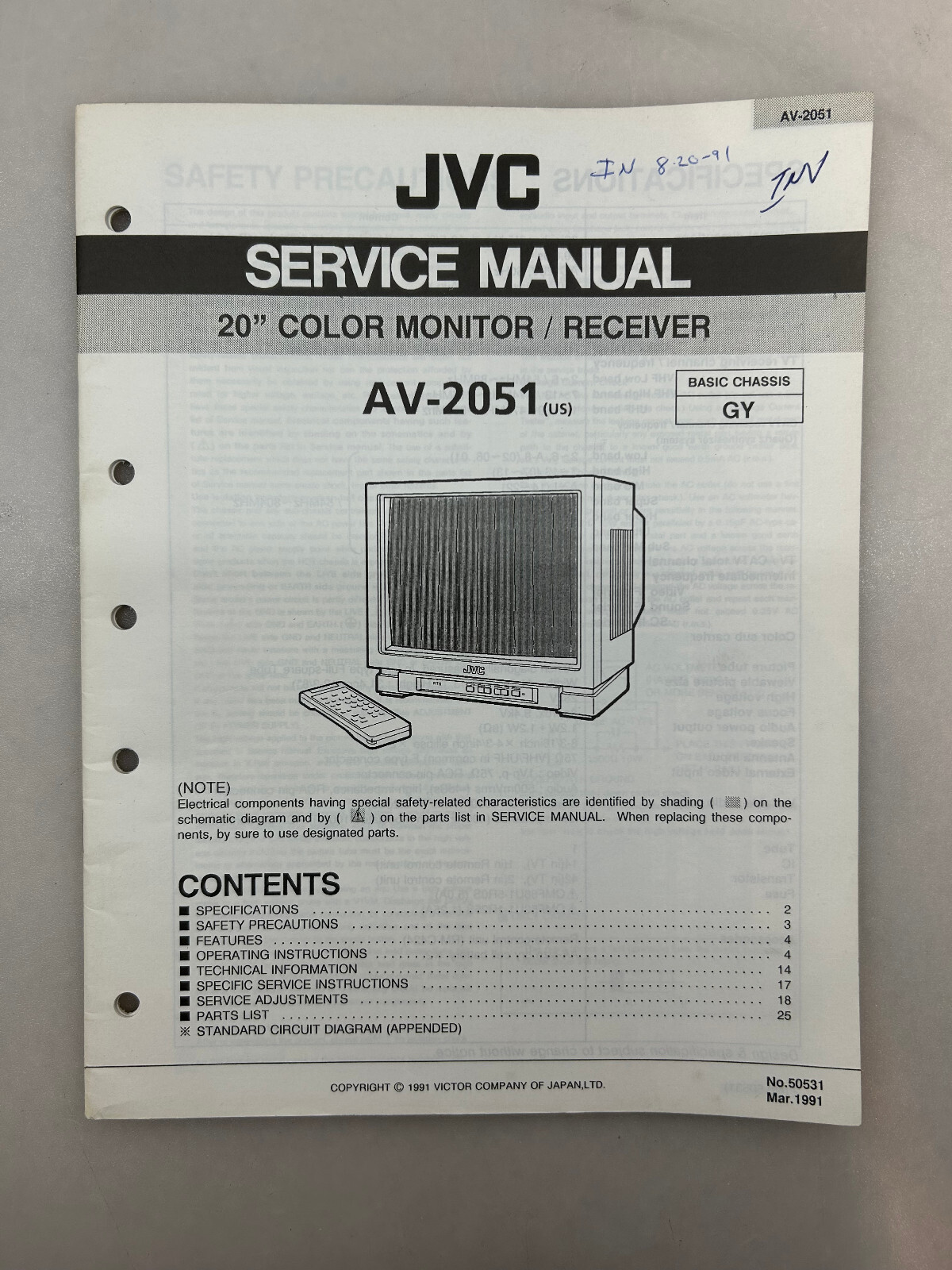 JVC AV-2051 Original Service Manual Free Shipping