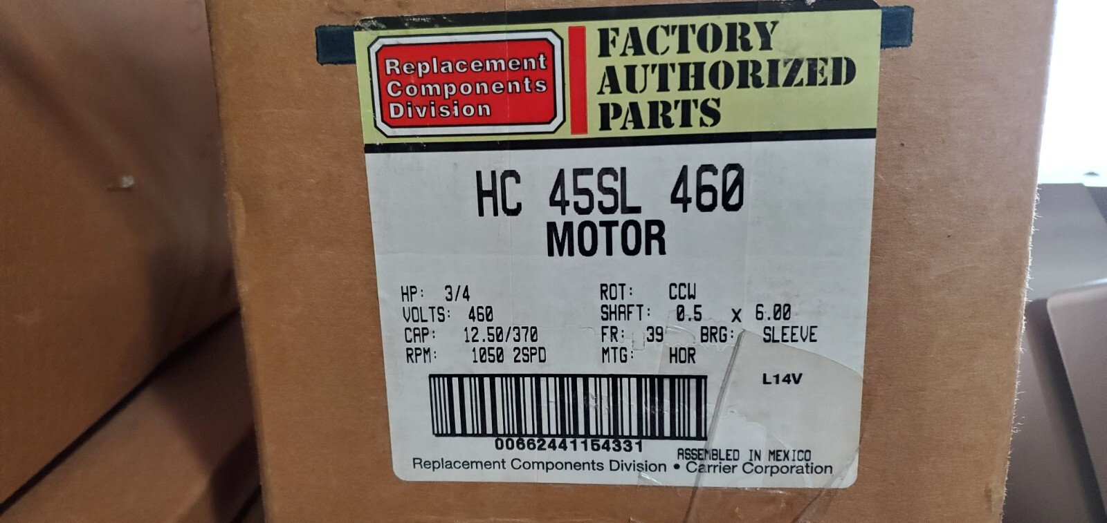 NEW-HC45SL460 Carrier 3/4Hp 460V 1050Rpm 2Spd Motor OEM HC45SL460