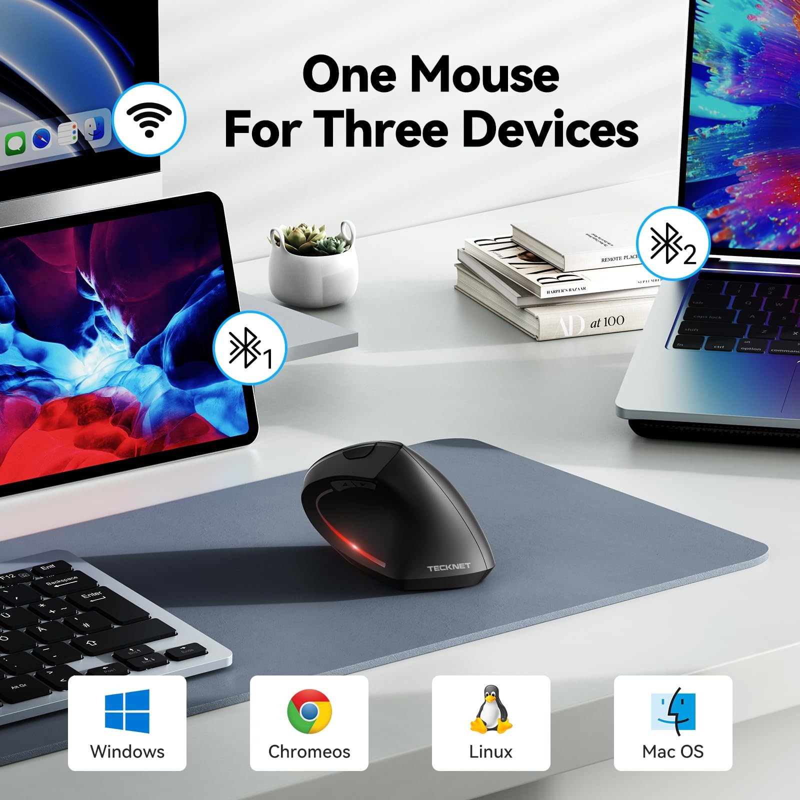 Ergonomic Mouse Wireless Bluetooth Vertical Mouse 4800 DPI Optical Tracking 6...