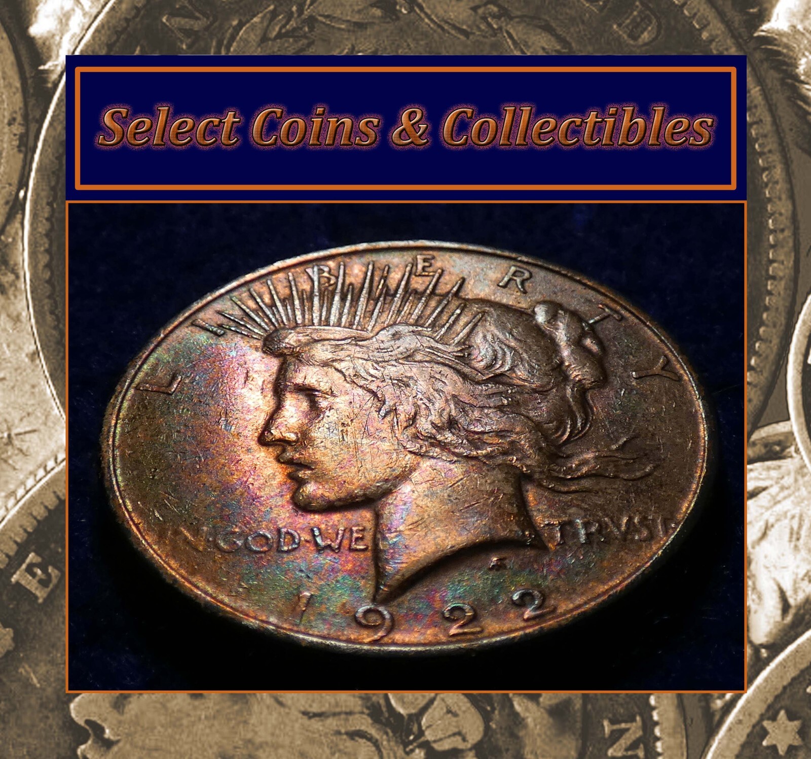 1922 $1 Silver Peace Dollar Original Rainbow Old Album Toning! #2284