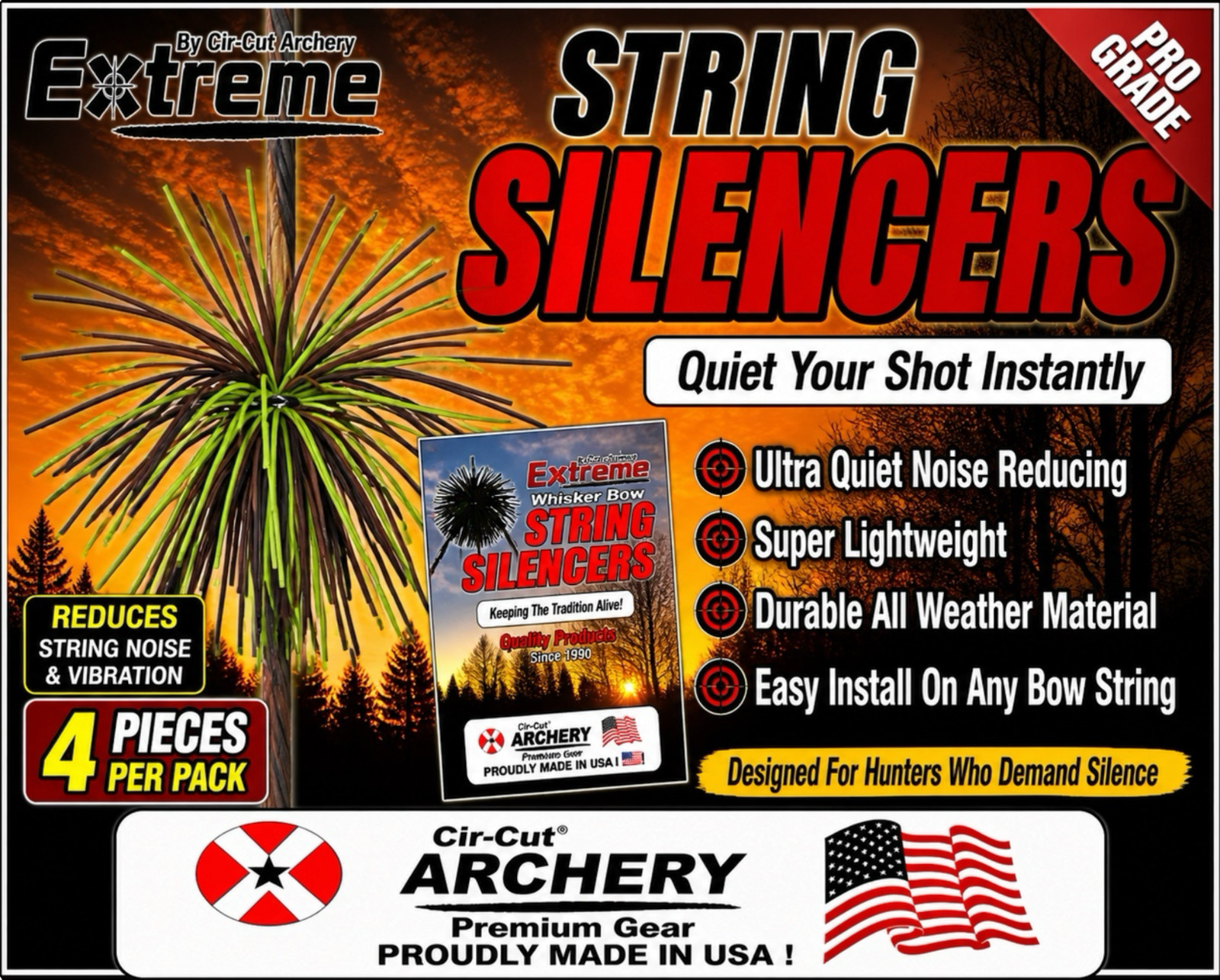 4 PC CAMO Bow String Silencers Noise Vibration Dampeners Recurve Compound Bow