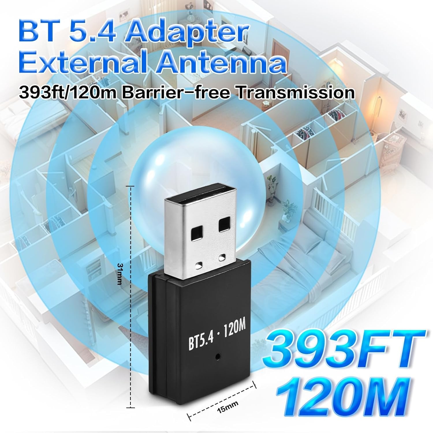 JAPOO Bluetooth 5.4 Adapter for PC,BT Dongle Receiver,Long Range USB Bluetoot...