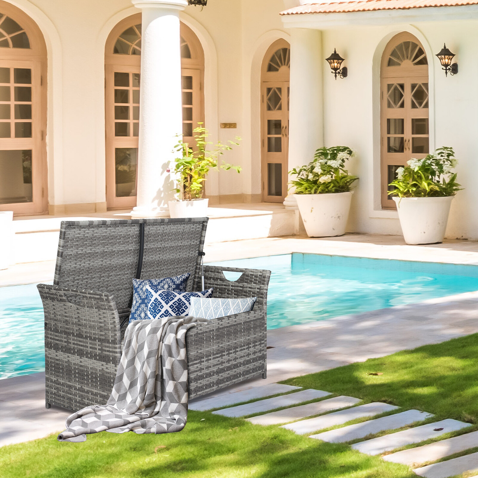 Iron Can Accommodate Gray Gradient Footstool Locker Rattan Locker Beige Mat