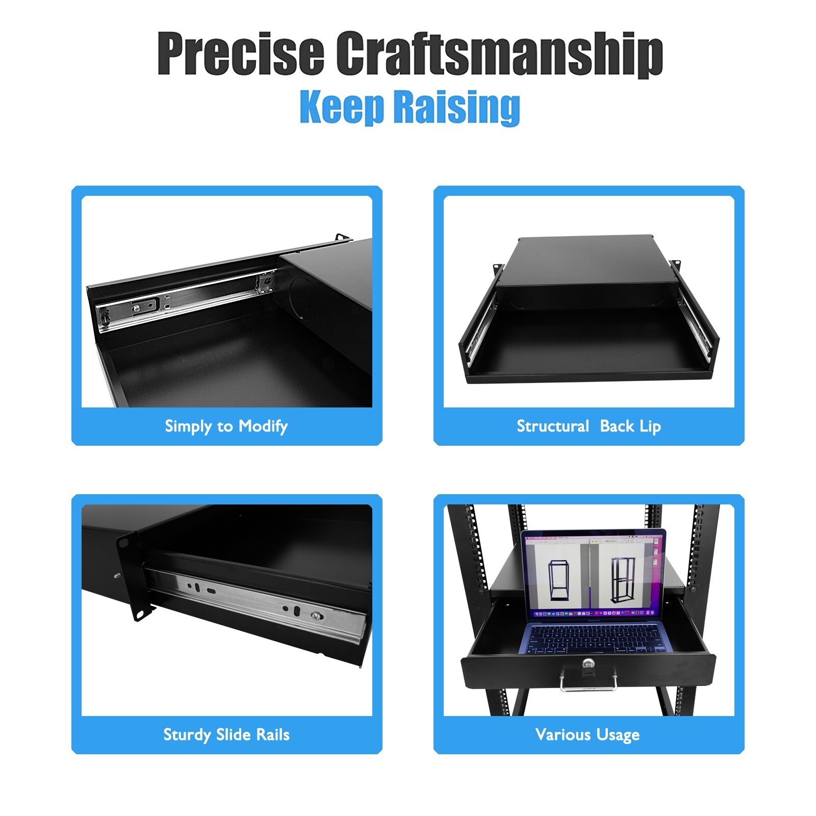 New 3U Drawer Rack Mount DJ 19" Rack Case Equipment Deep Drawer 3Space Lockable