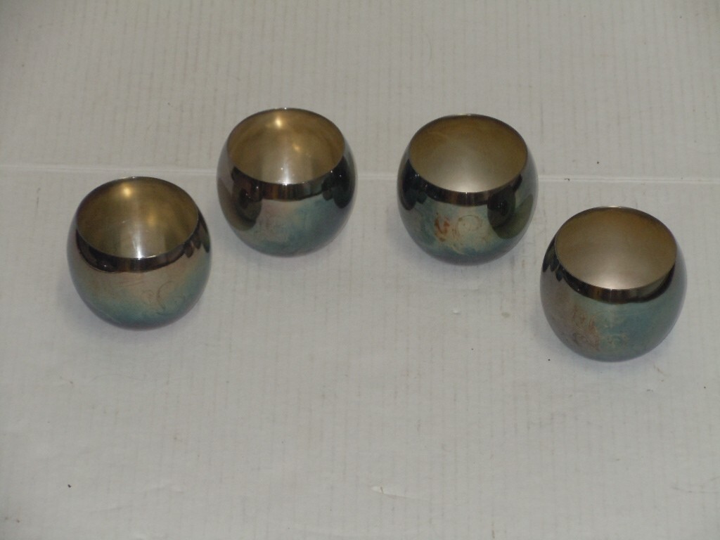 VINTAGE TOWLE EP SILVERPLATE 4049 DRINKING PUNCH CUPS LOT OF (4) MONOGRAM "L"
