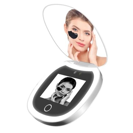 Portable Circular Beauty Mirror with Smart UV Sunscreen Tester, 360°