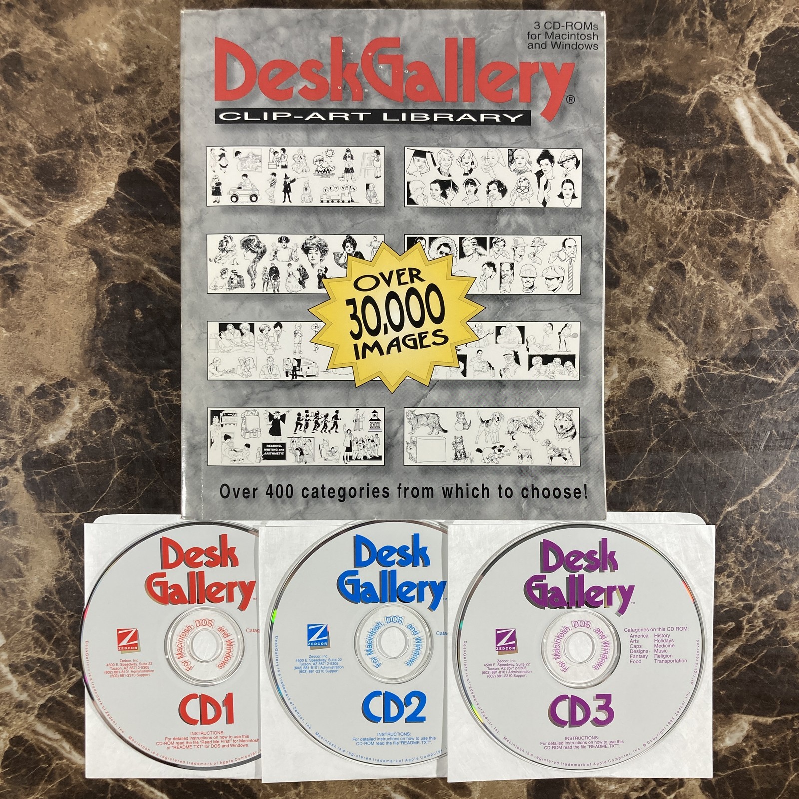 Desk Gallery 1994 Clip-Art Library 3 CD-ROM Set for Macintosh Windows DOS