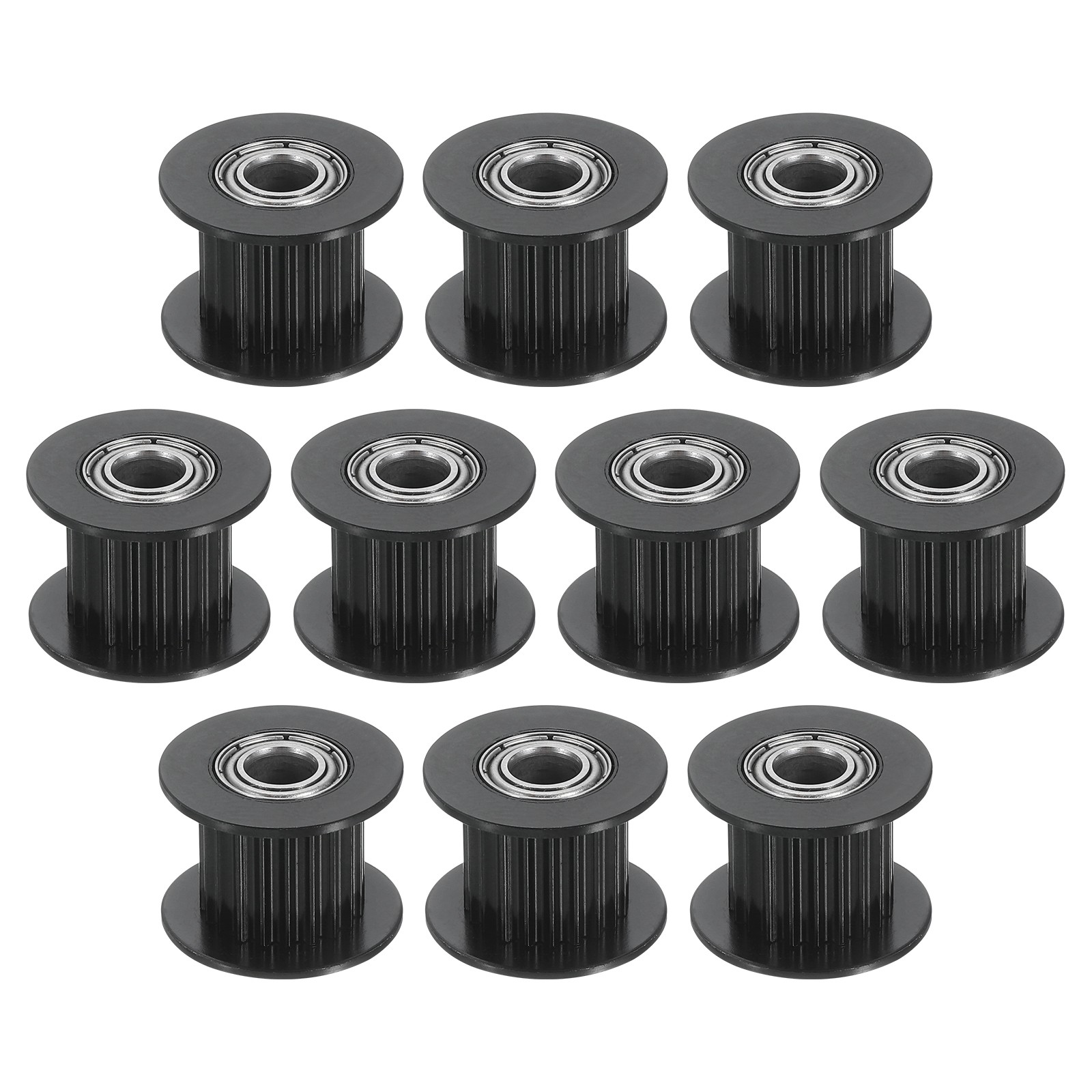 10 Pcs 2GT Idler Pulley 5mm Bore 18mm Dia. 10mm Width Belt Toothless, Black