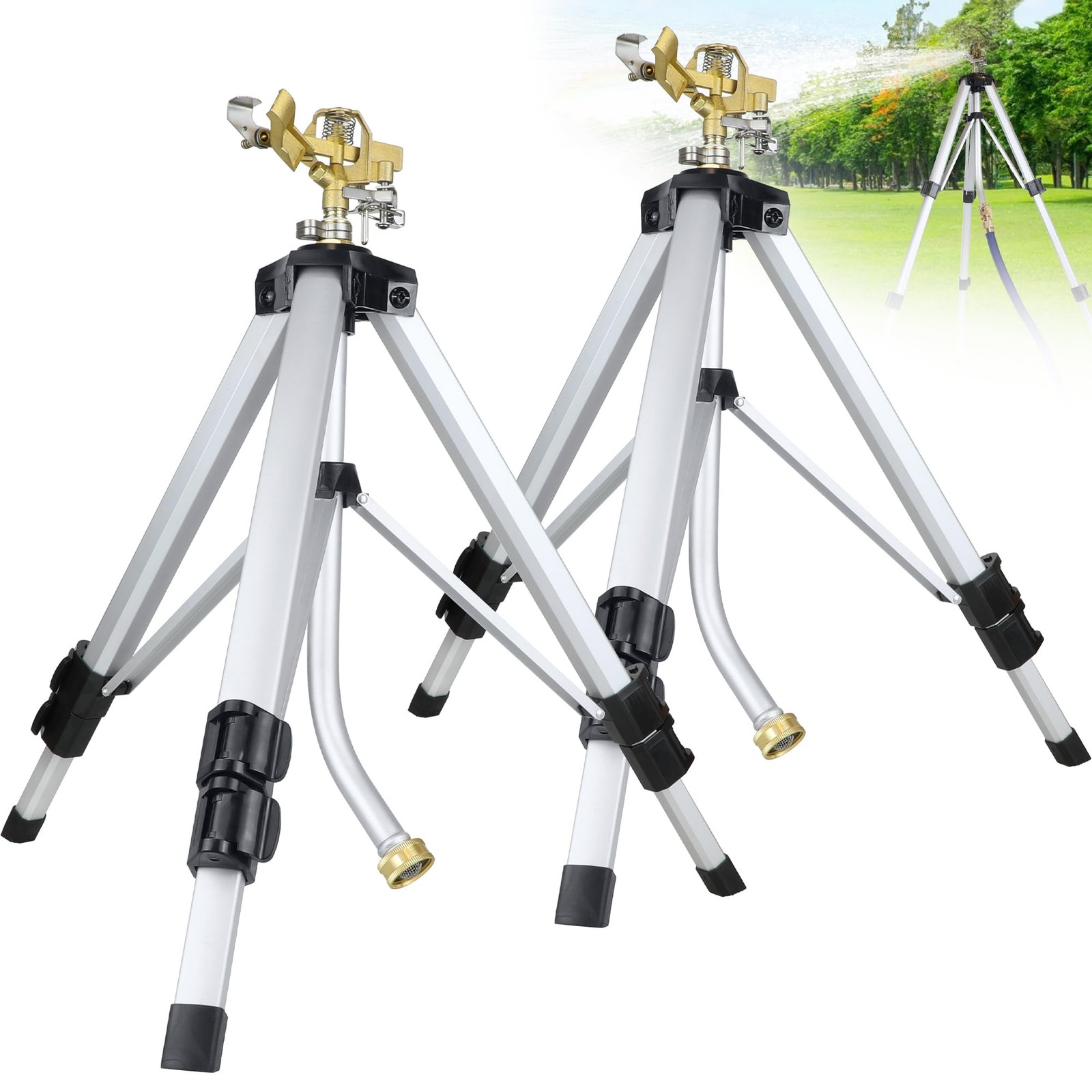 HeavyDuty 360° Impact Lawn Sprinklers  Adjustable Tripod, 2 Pack