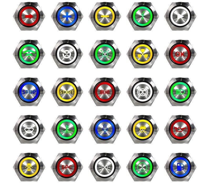 Momentary LED Push Button Switch Ultra Short 12/16/19/22/25/30mm 6V 12V 220V