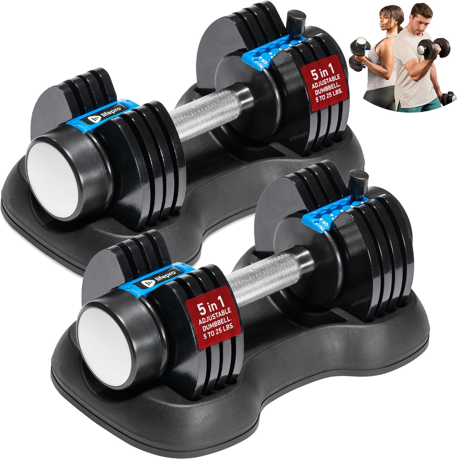 Lifepro Adjustable Dumbbells Set – Quick Adjustment, Anti Slip Hand... Fas