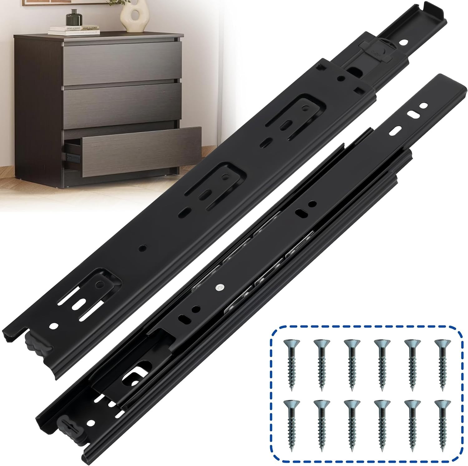 1 Par Guias para Cajones 12/14 Pulgadas Capacidad 100LB Metal Corredera Lateral