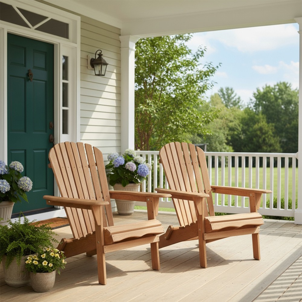 Outdoor Wooden Folding Adirondack Chairs 2 pcs Wood Patio Chair for Garden Yard