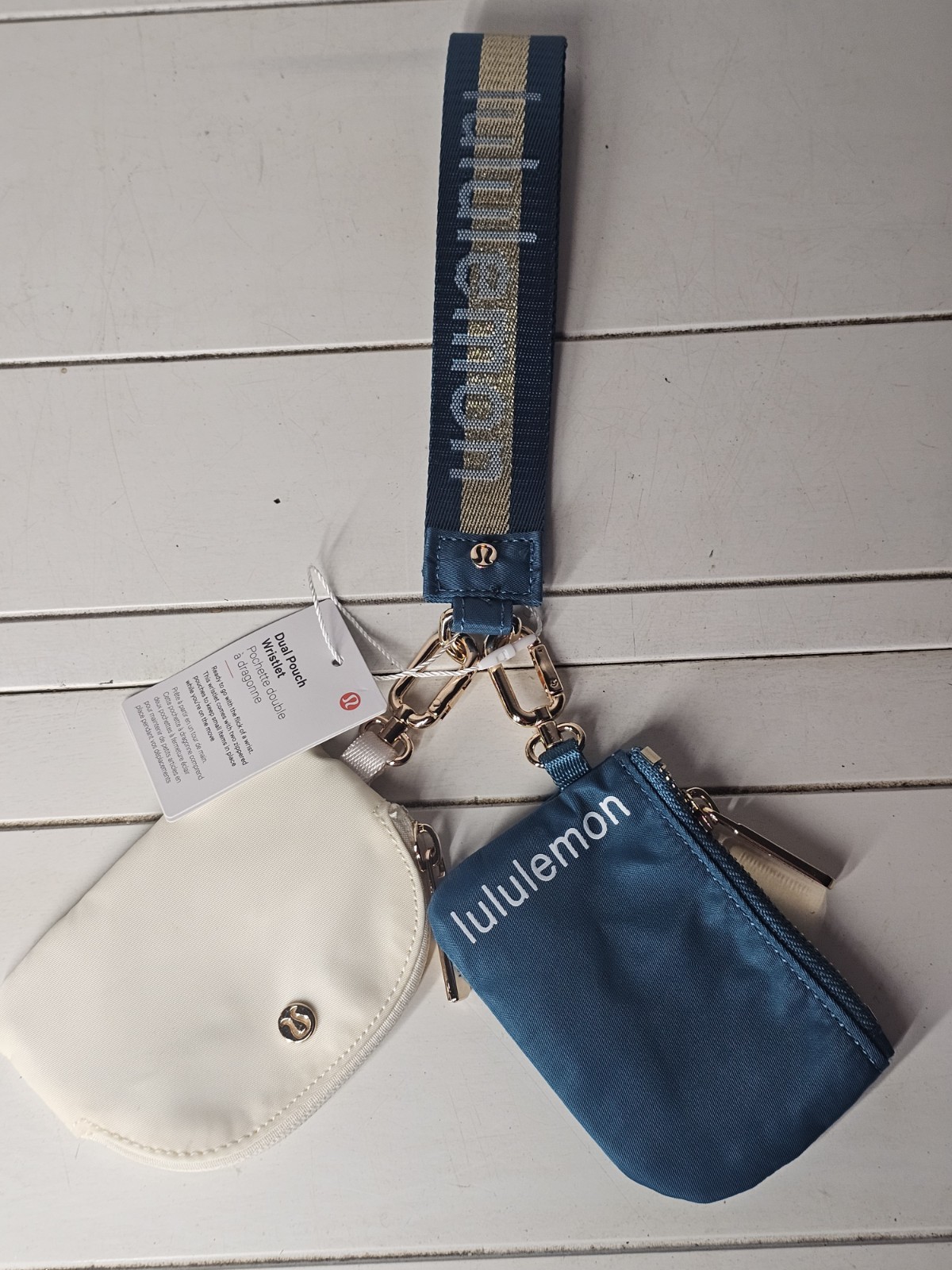 🔥Lululemon Dual Pouch Wristlet Wallet Keychain Wordmark Vapor Teal Gold