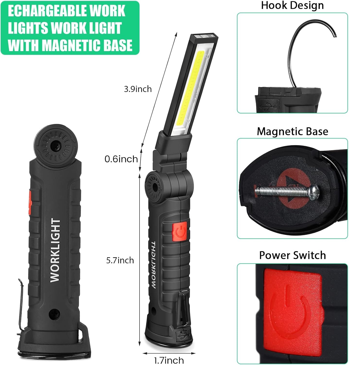 6 Pack Rechargeable LED Camping Work Light Magnetic Flashlight Emergency Outdoor
