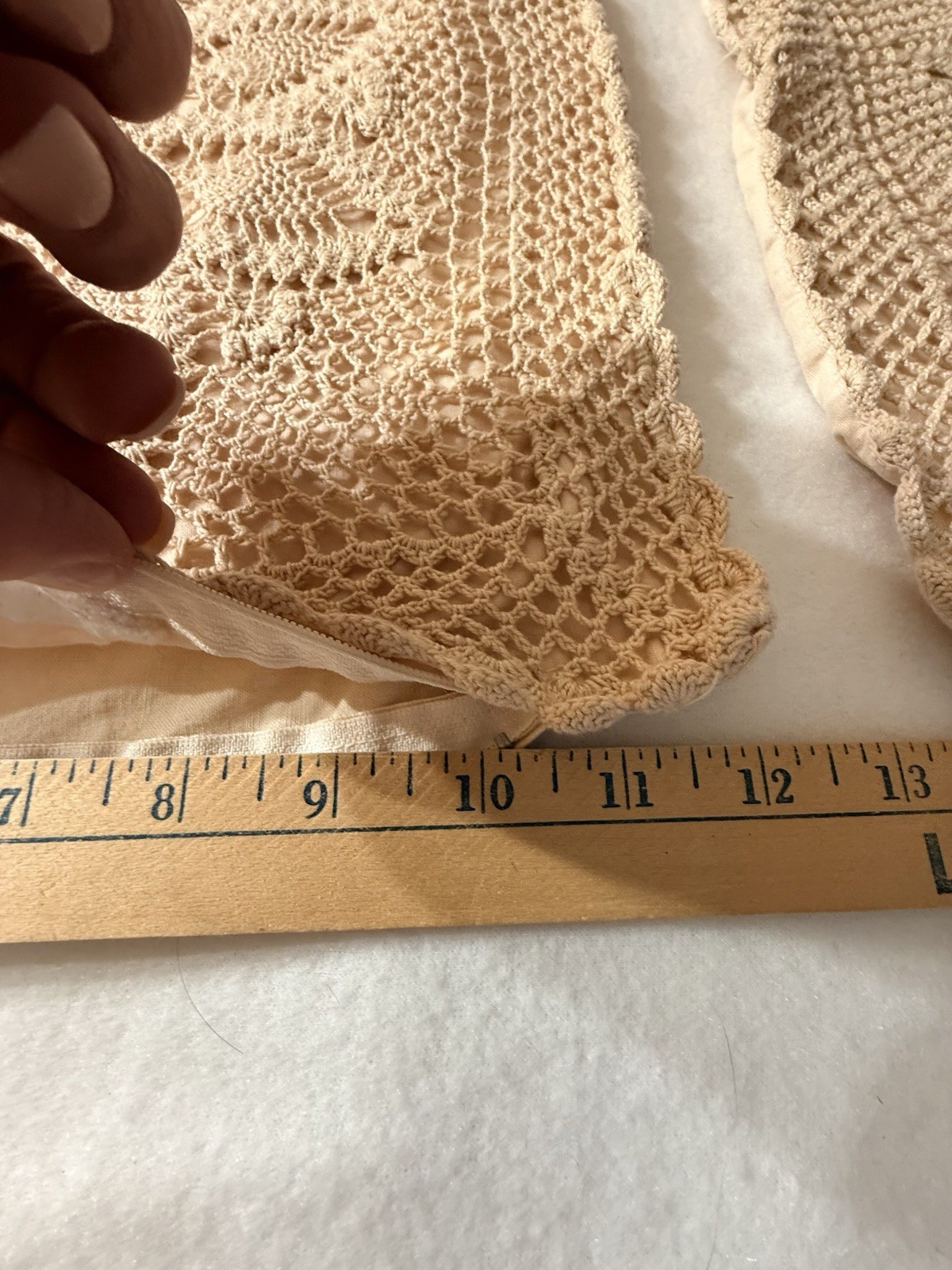 4 Beige CROCHETED (14” Square) PILLOW SHAMS 100% Cotton