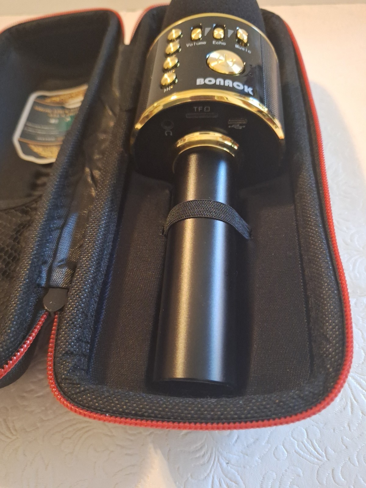 BONAOK Wireless Bluetooth Karaoke Microphone In Black/Gold