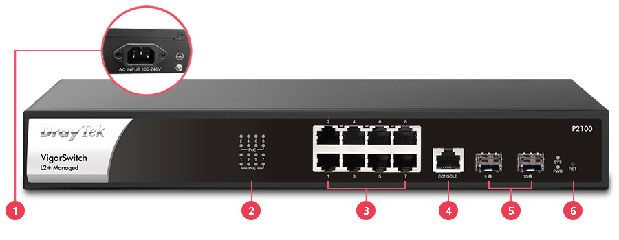 VigorSwitch P2100 10-Port Layer 2+ Managed PoE Switch