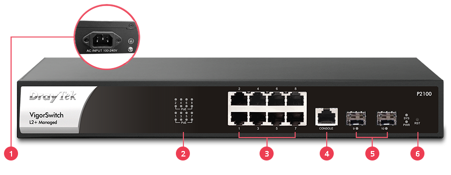 VigorSwitch P2100 10-Port Layer 2+ Managed PoE Switch