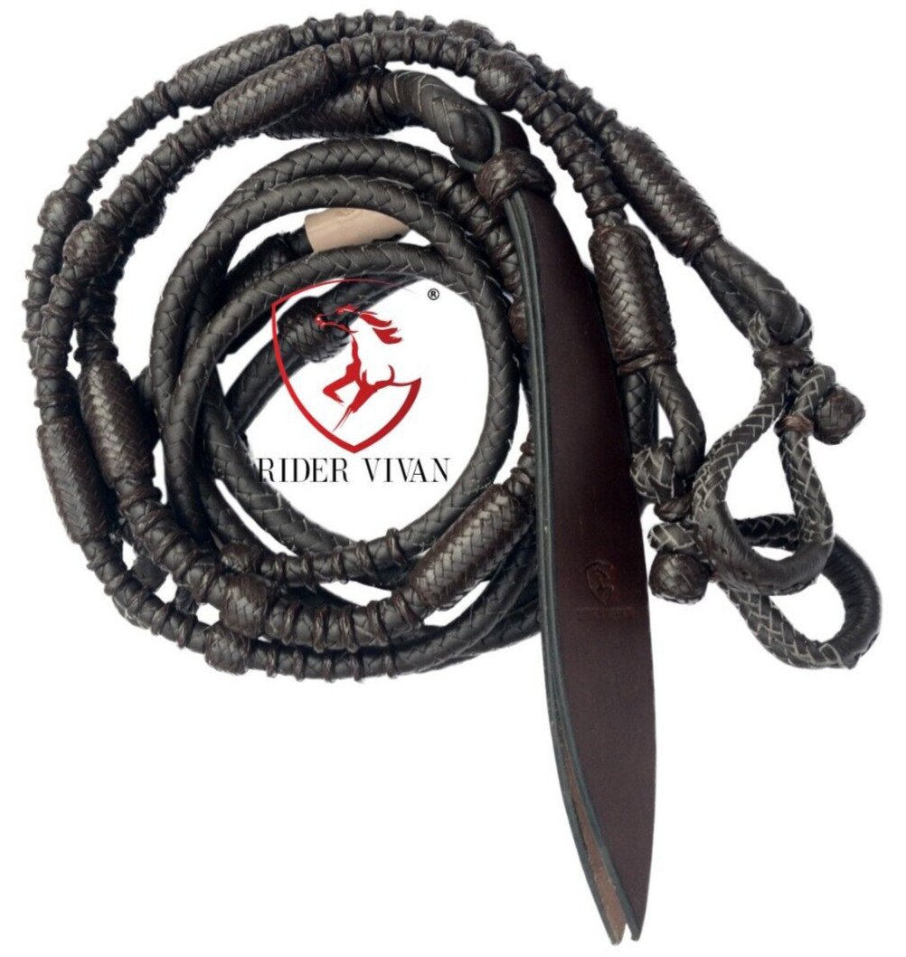 Hand-Braided Romal Reins, Brown Romel Reins 10 Plaits, Romal Reins Regular 48".