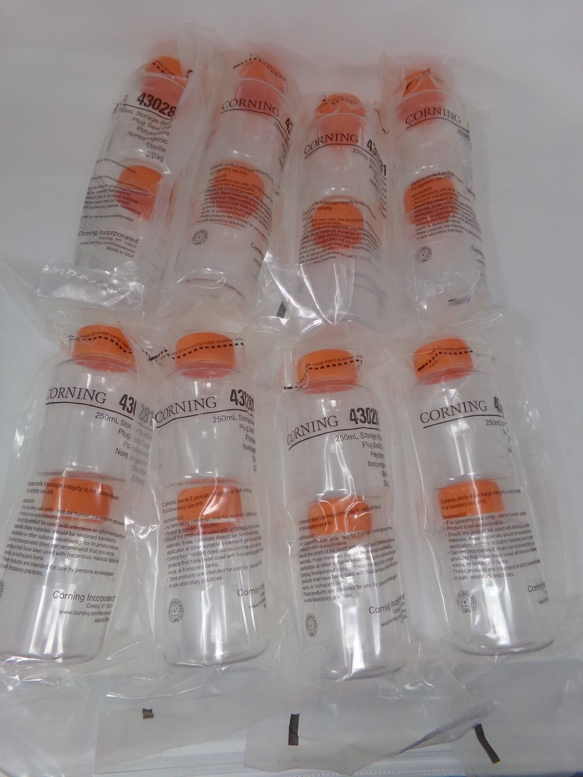 Lot/16 Corning 430281 Storage Bottle 250mL Nonpyrogenic Sterile Polystyrene