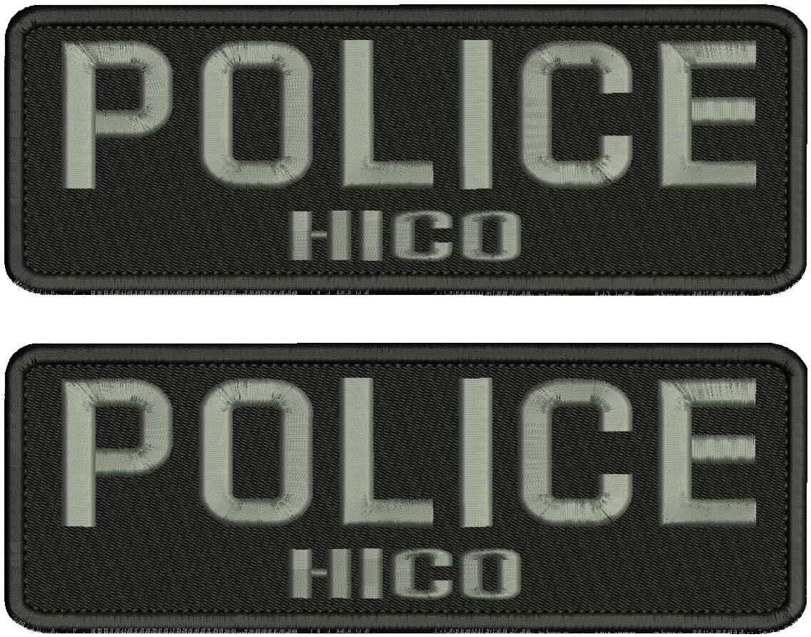POLICE Hico embroidery patches 3X9 hook on back Gray On black