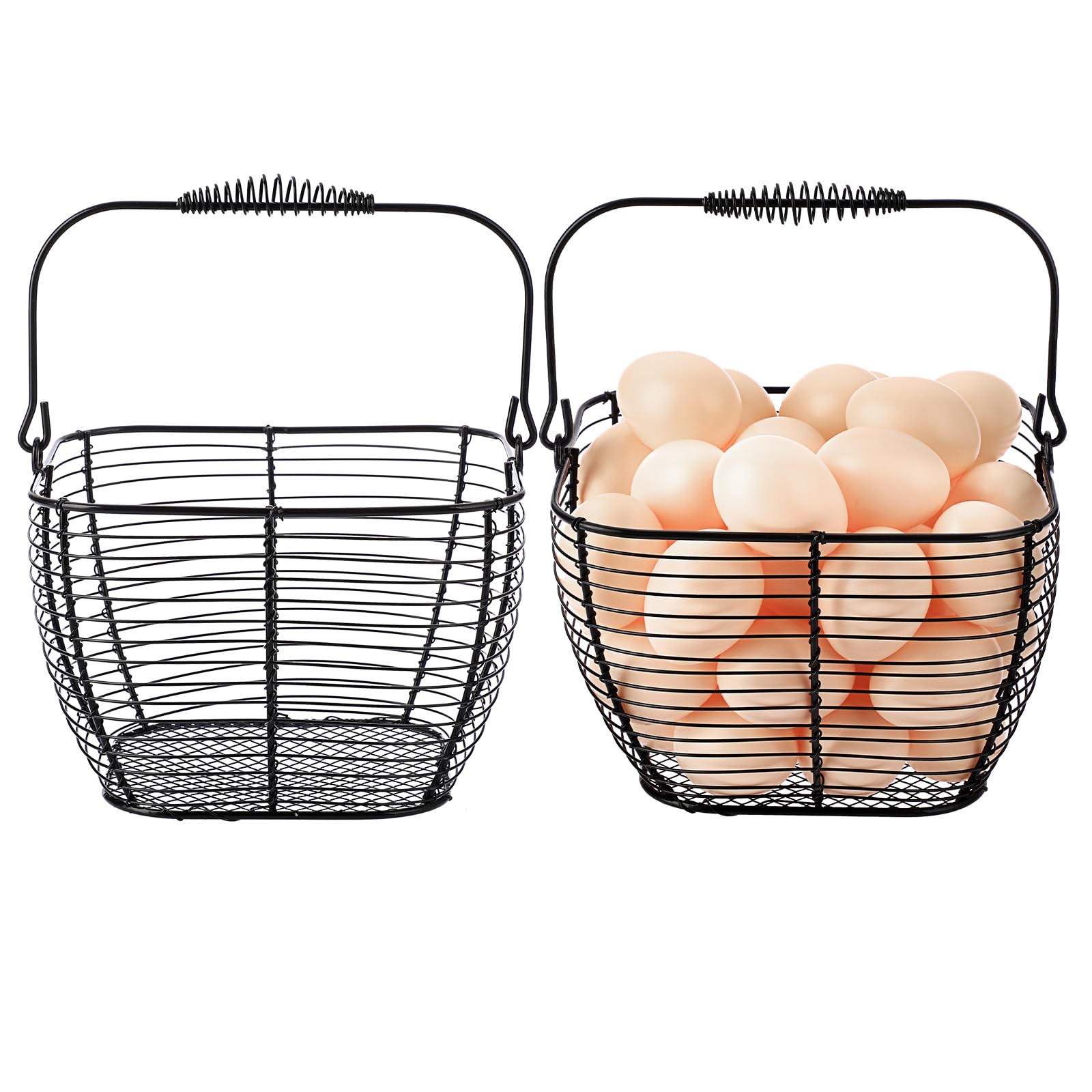 2 PCS 7" Black Square Wire Egg Baskets for Fresh Egg With Handle, Small Metal...