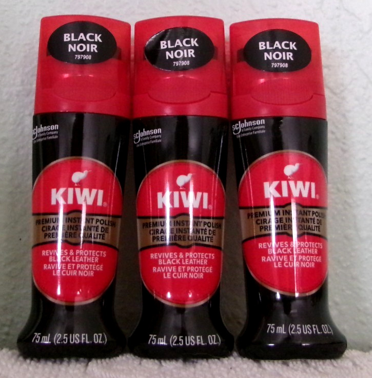 3 Bottles Instant Shine & Protect Liquid Shoe Polish Black  w/Sponge Applicator