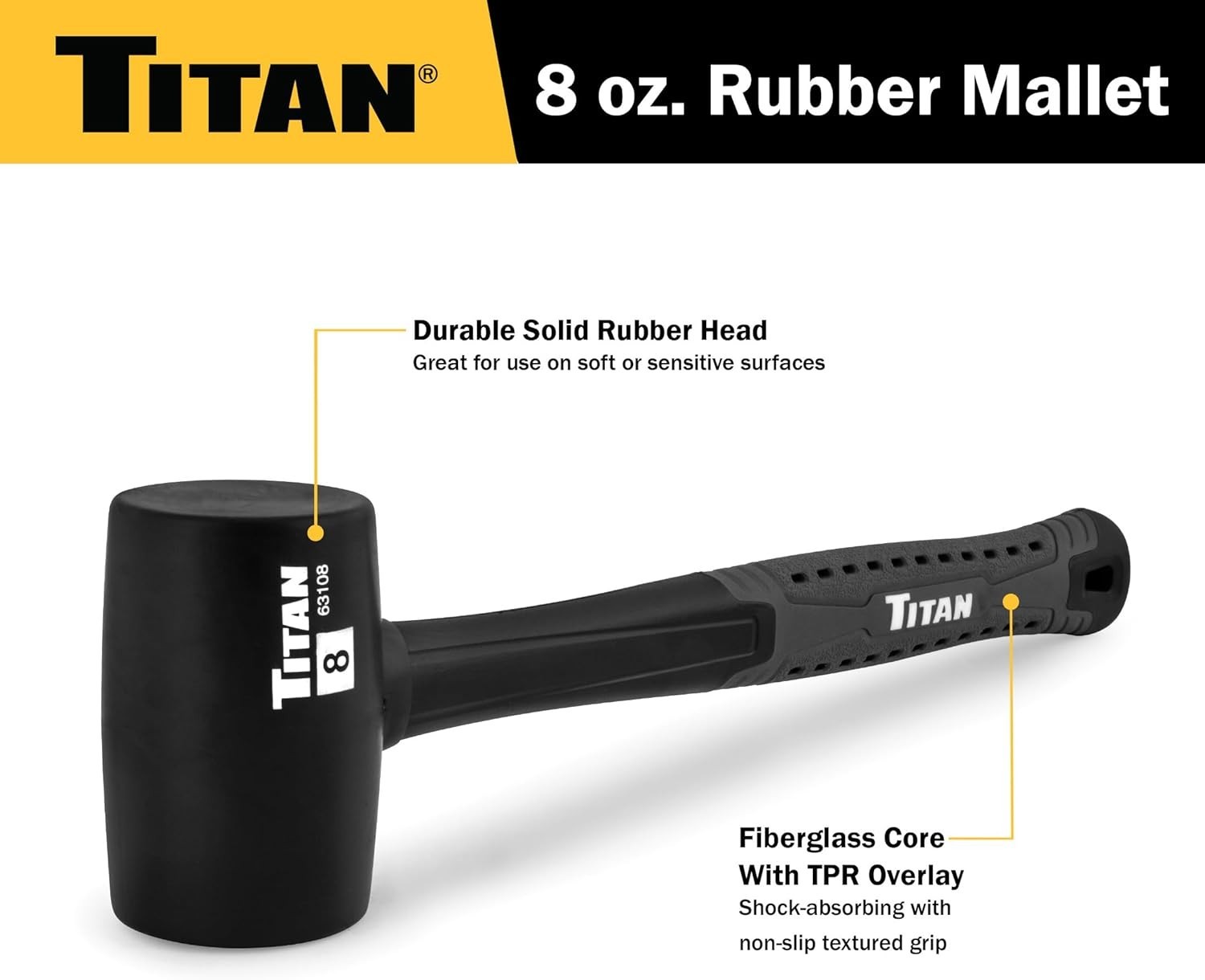 Professional 8oz Rubber Mallet for Construction - Non-Marking & Shock Absorbing
