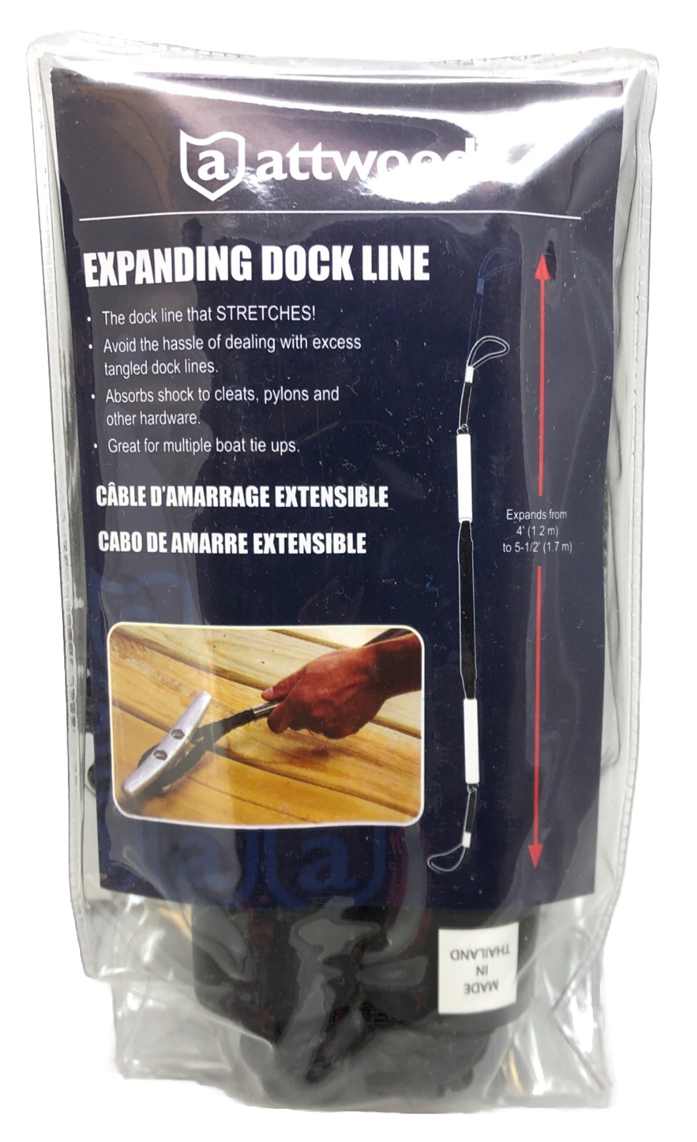 Attwood 11729D5 Expandable Dock Mooring Line, 4 Feet Long to 5.5 Feet Long, Blac