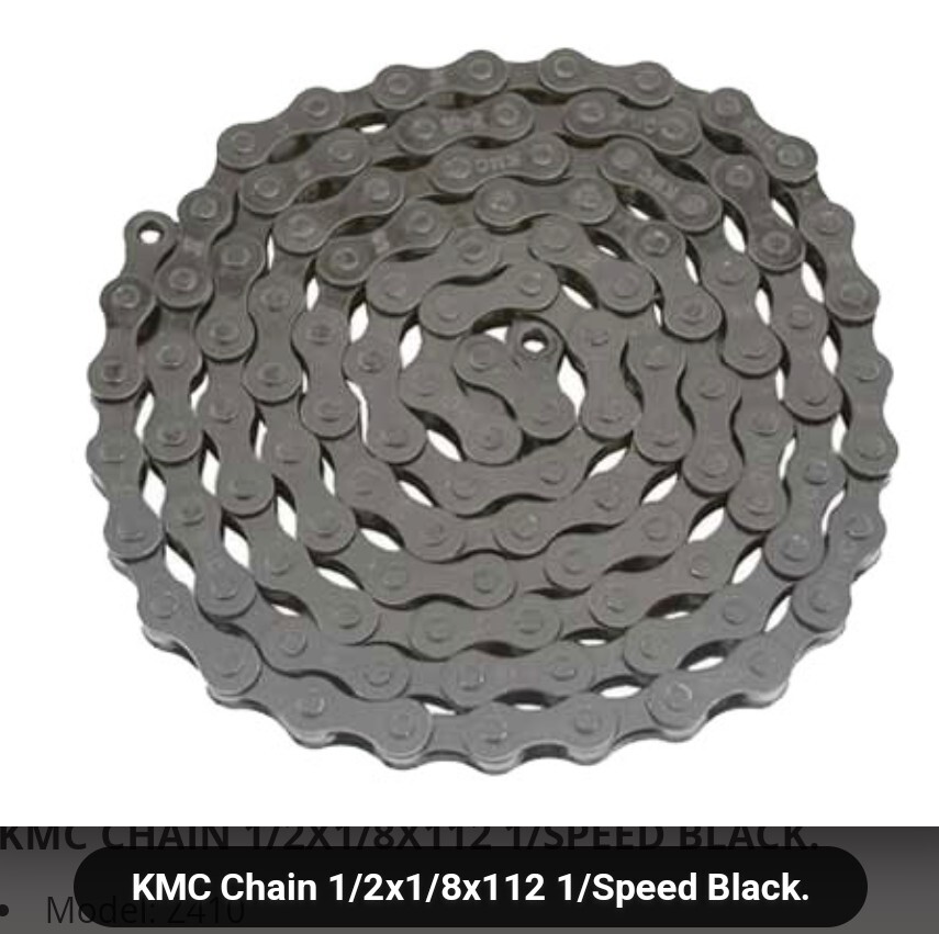 KMC SINGLE SPEED BICYCLE CHAIN BLACK 1/2"X1/8"X 112,CRUISER,BMX