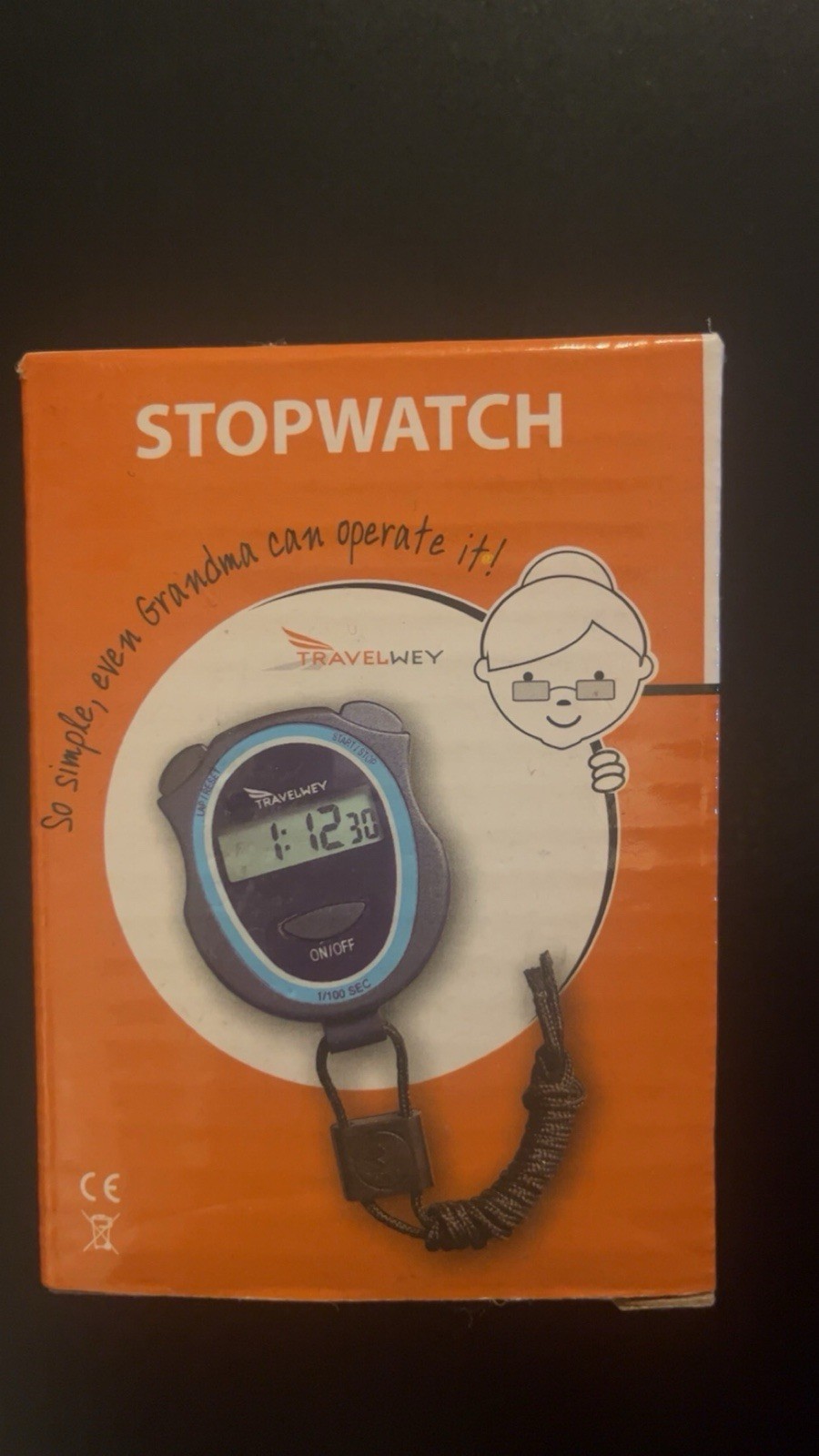 Travelwey Stopwatch Timer 1/100 Sec w/ Lanyard, 2 AAA Batteries, Black/Blue