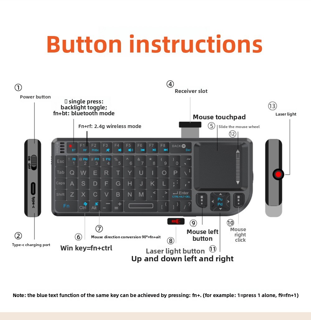 NEW-K808V2 Mini Wireless Keyboard Touchpad 2.4G/Bluetooth Laser Pointer