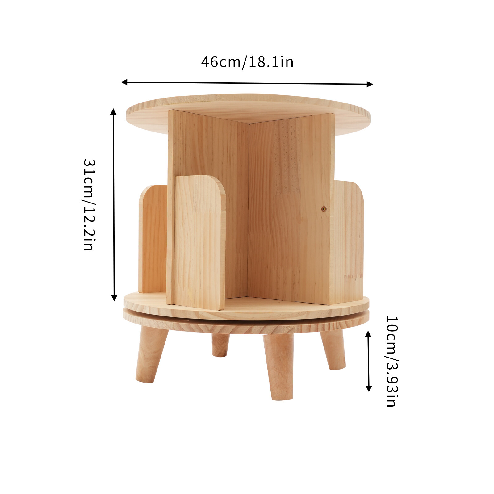 1-tier Floor Standing Solid Wood Single-layer Rotating Bookshelf 31cm H Bookcase